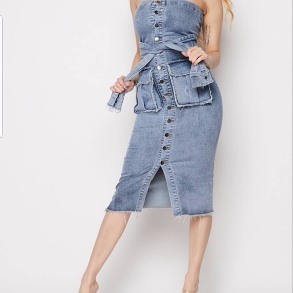 Denim dress, tie waist - Picture 2 of 4